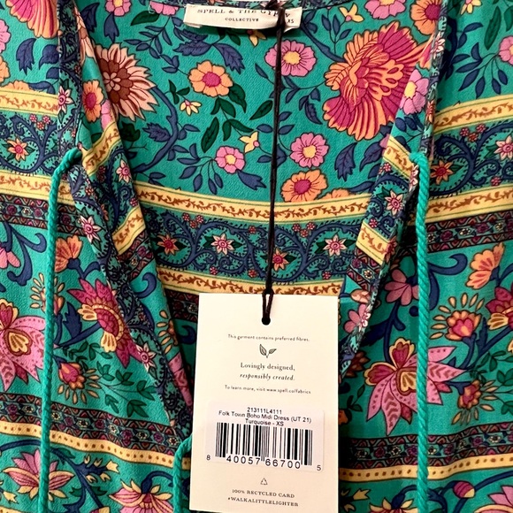 πΊπHPππΊ NWT Spell & The Gypsy Folk Town Boho Midi Dress - Picture 16 of 16